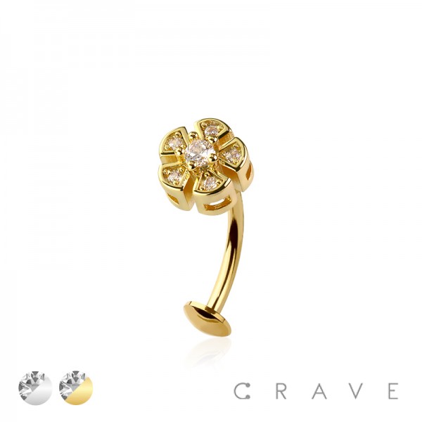 MULTI CZ FLOWER TOP 316L SURGICAL STEEL THREADLESS FLOATING BELLY BUTTON RING